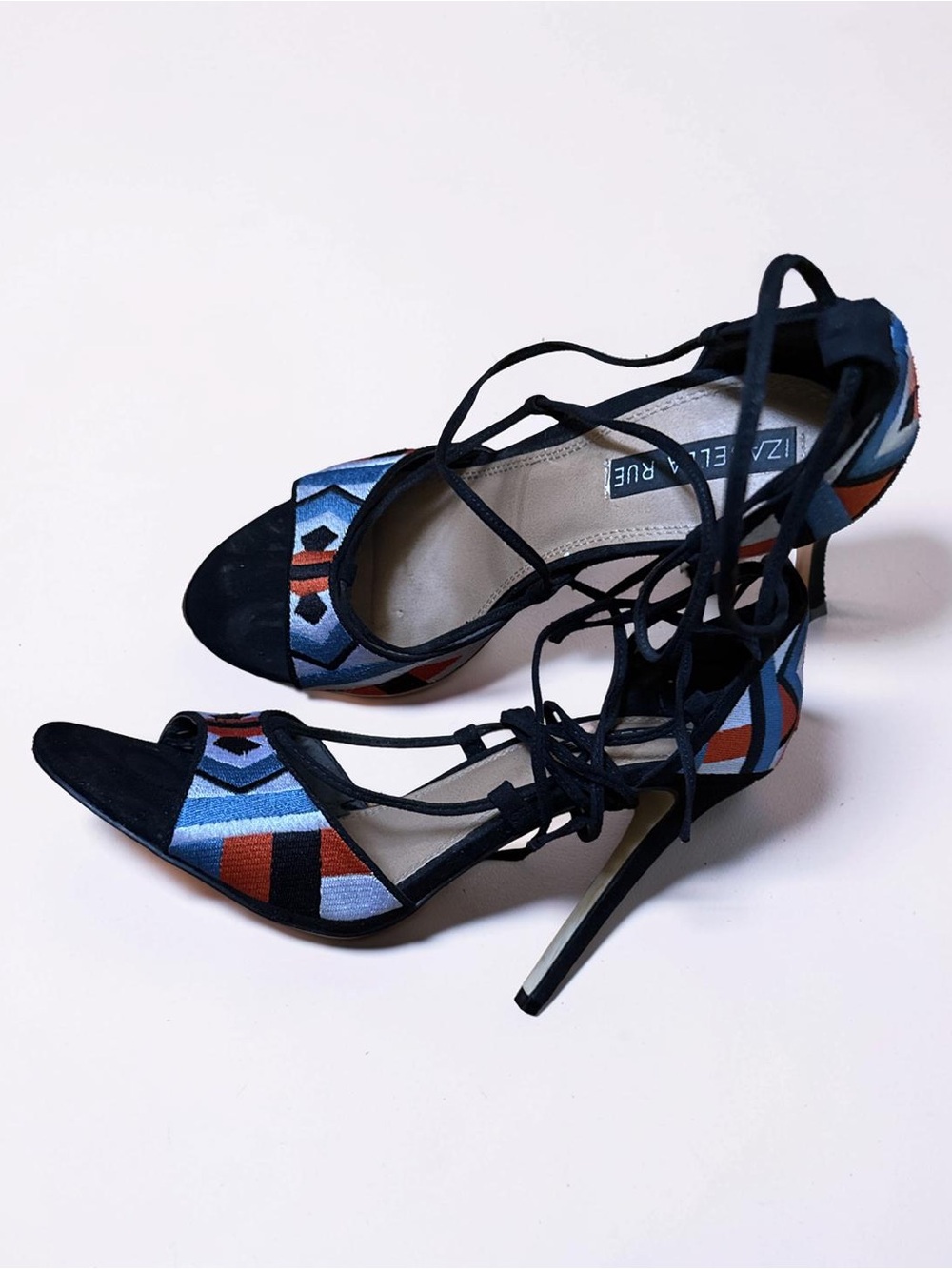 Izabella Rue Strappy High Heel Sandals in Aztec design 5 inch heel